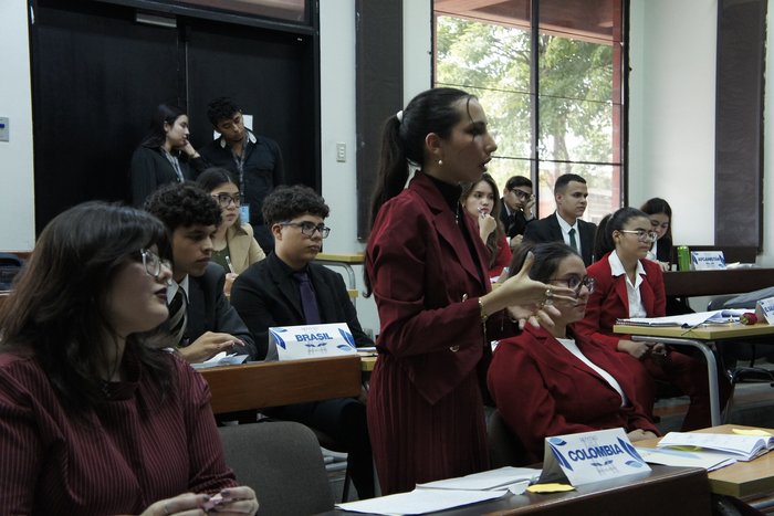Una delegada interviene de pie durante el debate en comisión